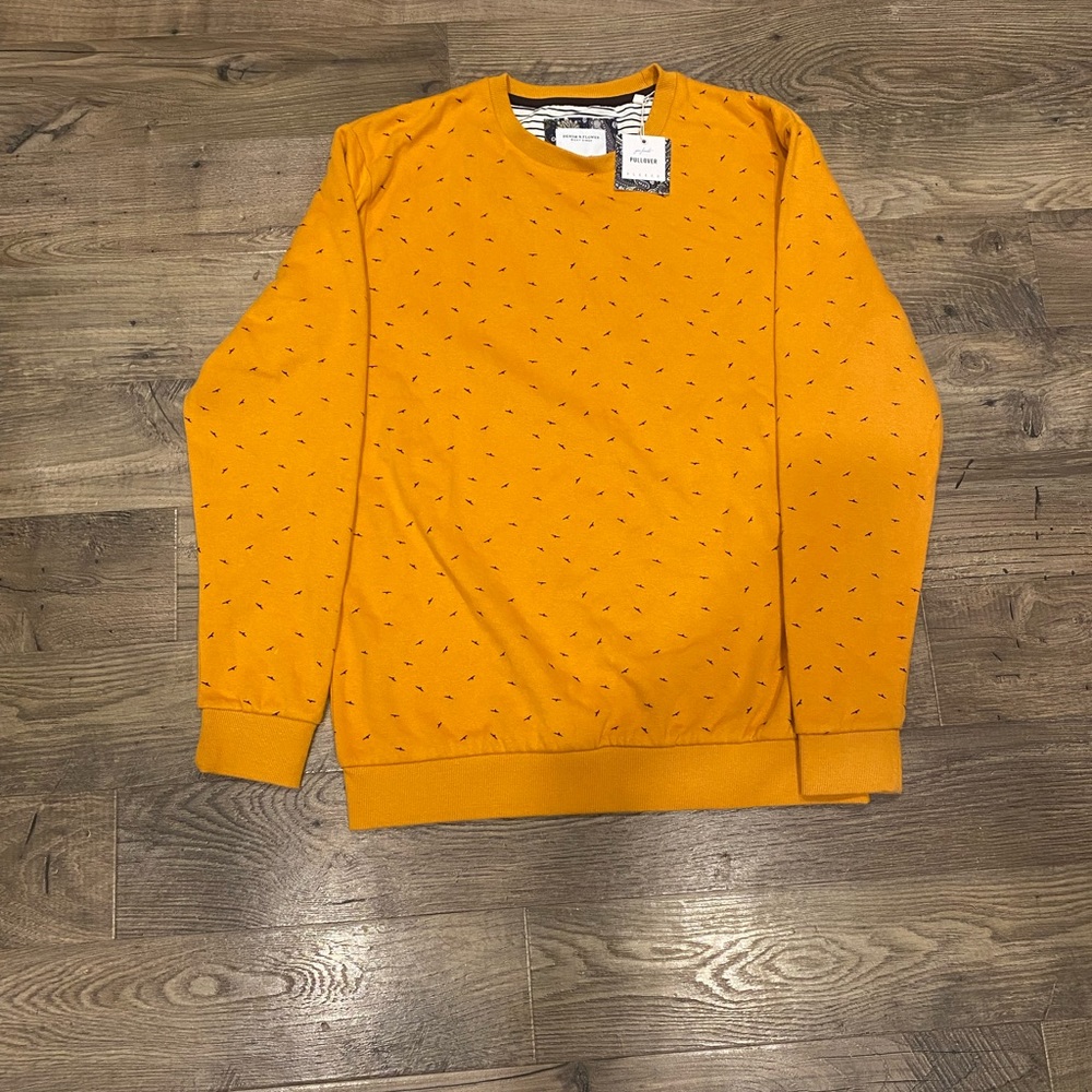 Denim & Flower Ricky Singh Yellow Gold Crew Sweatshirt Pullover Bird Print